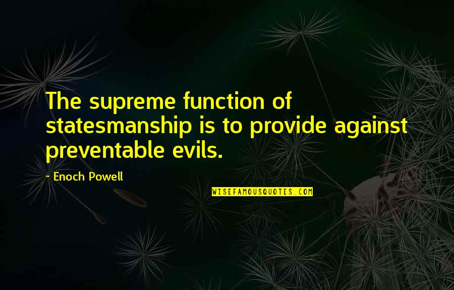 25 Short Quotes By Enoch Powell: The supreme function of statesmanship is to provide