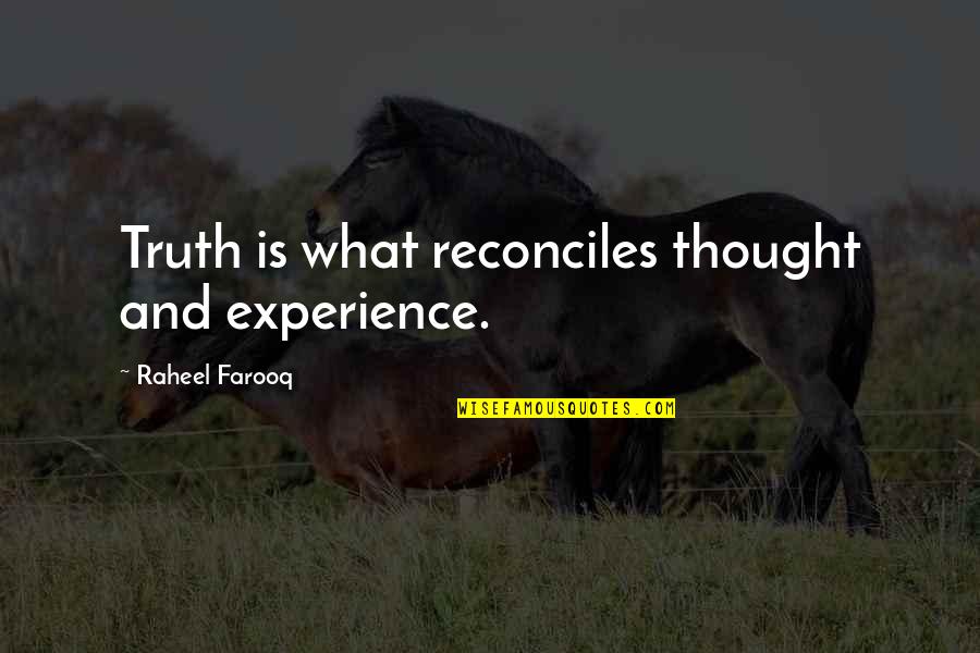 27 February Surprise Day Quotes By Raheel Farooq: Truth is what reconciles thought and experience.