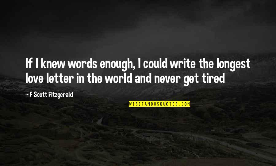 3 Letter Love Quotes By F Scott Fitzgerald: If I knew words enough, I could write