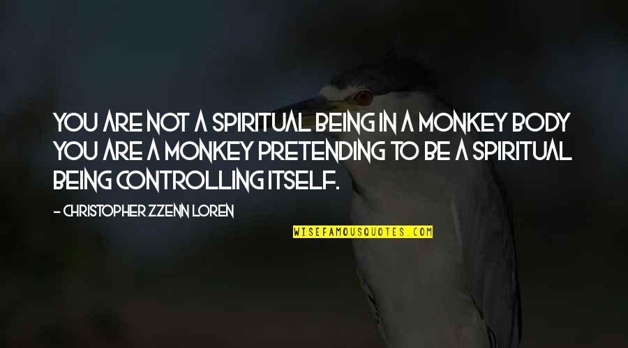 3 Monkey Quotes By Christopher Zzenn Loren: You are not a spiritual being in a