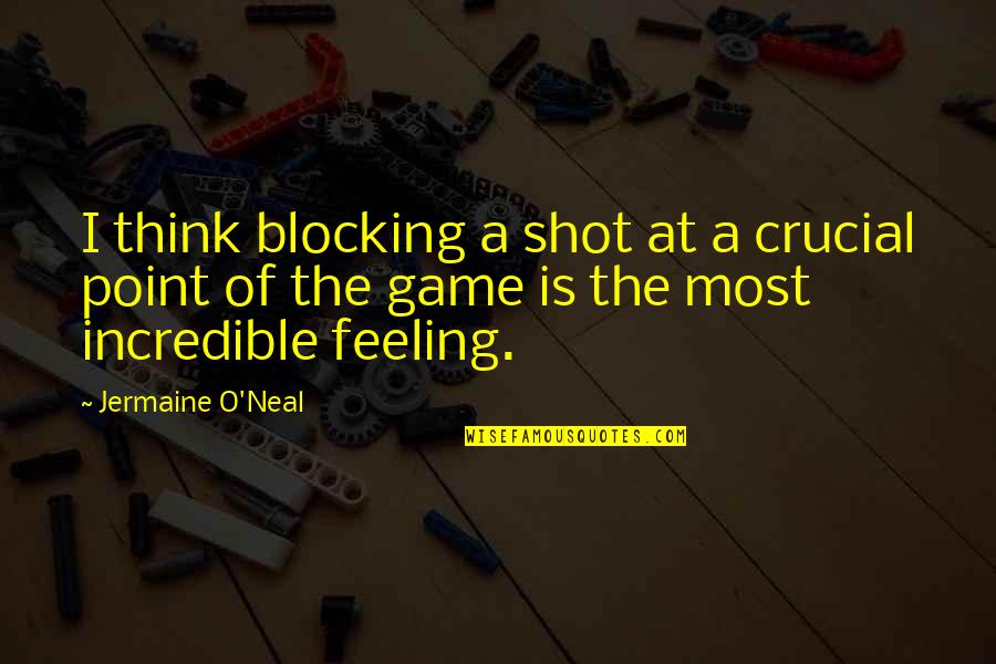 3 Point Quotes By Jermaine O'Neal: I think blocking a shot at a crucial