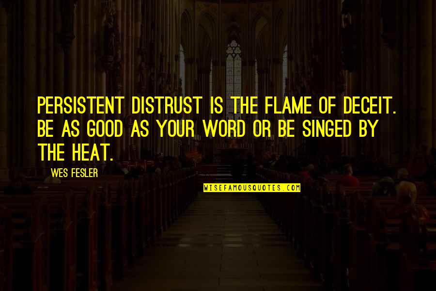 3 Word Quotes By Wes Fesler: Persistent distrust is the flame of deceit. Be