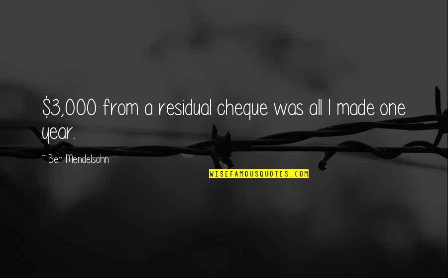 3 Year Quotes By Ben Mendelsohn: $3,000 from a residual cheque was all I