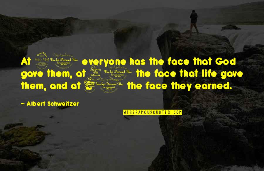 40 And Quotes By Albert Schweitzer: At 20 everyone has the face that God