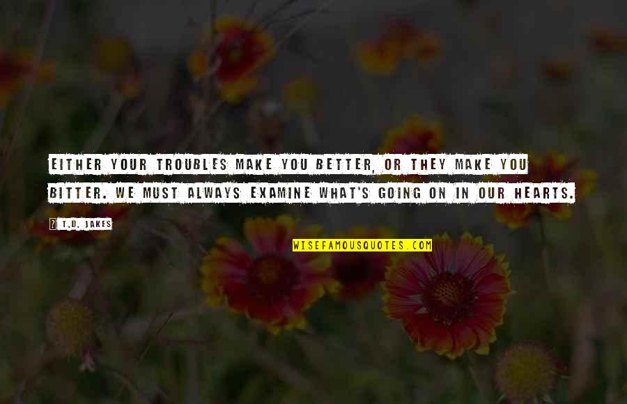 406 Sports Quotes By T.D. Jakes: Either your troubles make you better, or they 406 Sports Quotes By T.D. Jakes: Either your troubles make you better, or they