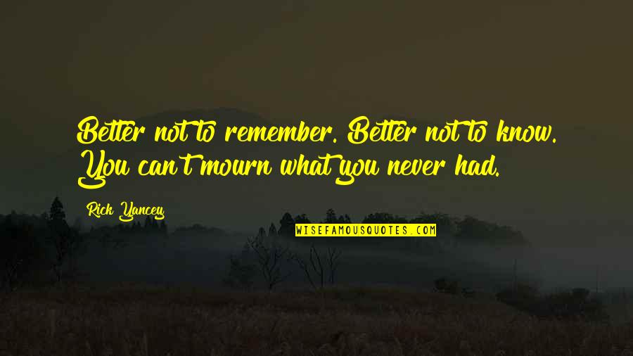 42 Year Anniversary Quotes By Rick Yancey: Better not to remember. Better not to know.