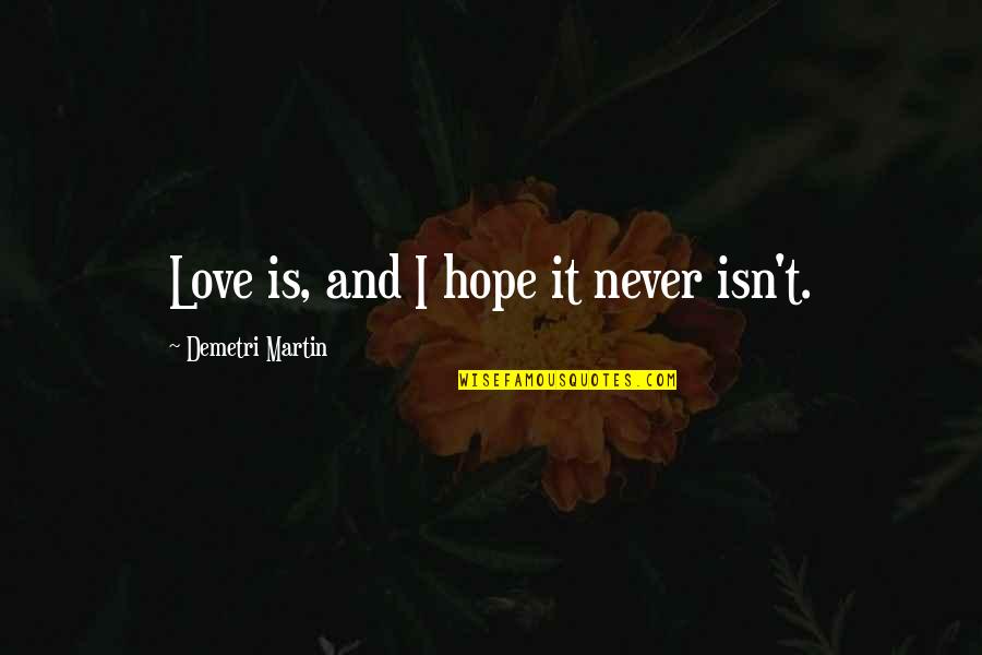 42437 Spring Quotes By Demetri Martin: Love is, and I hope it never isn't.