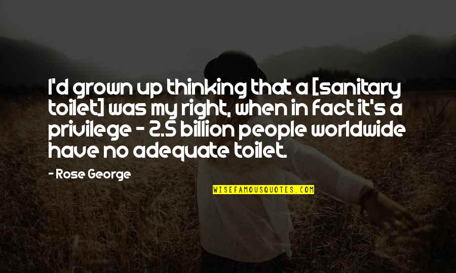 5 People Quotes By Rose George: I'd grown up thinking that a [sanitary toilet]