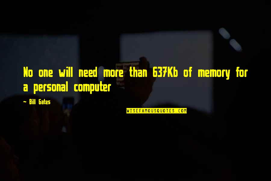 5033459399 Quotes By Bill Gates: No one will need more than 637Kb of