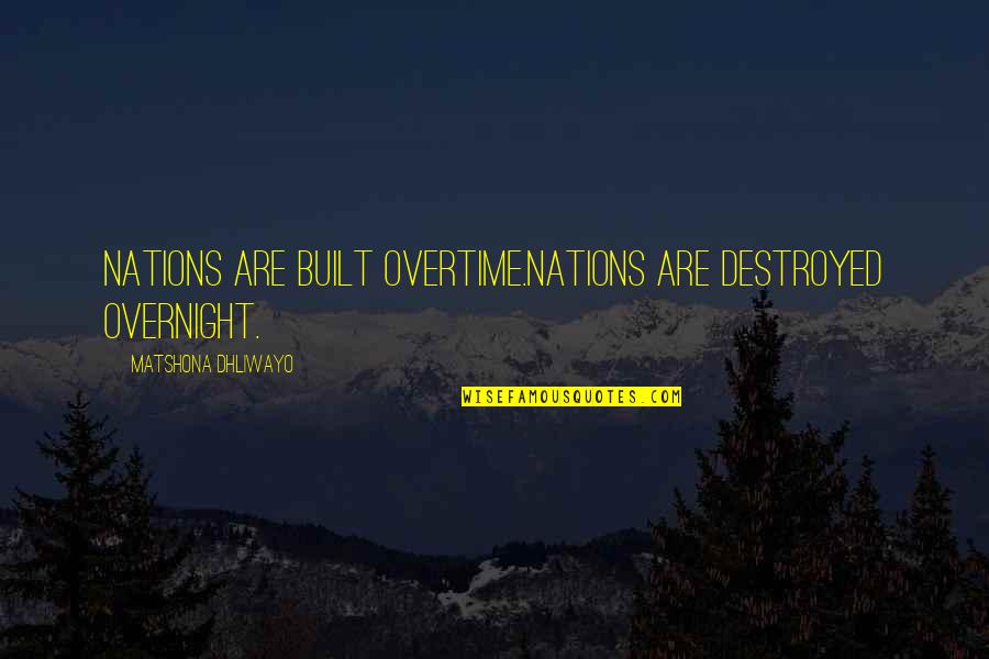 6 Nations Quotes By Matshona Dhliwayo: Nations are built overtime.Nations are destroyed overnight.