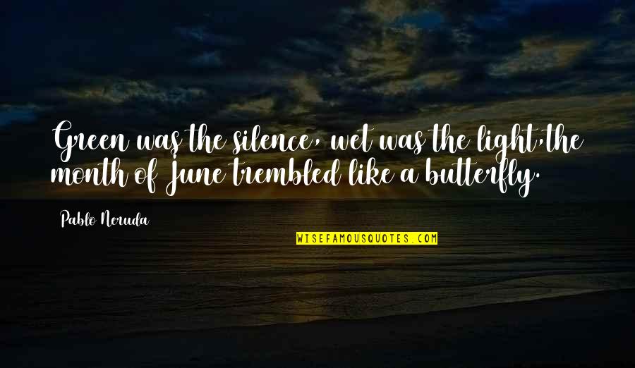 7 Month Love Quotes By Pablo Neruda: Green was the silence, wet was the light,the