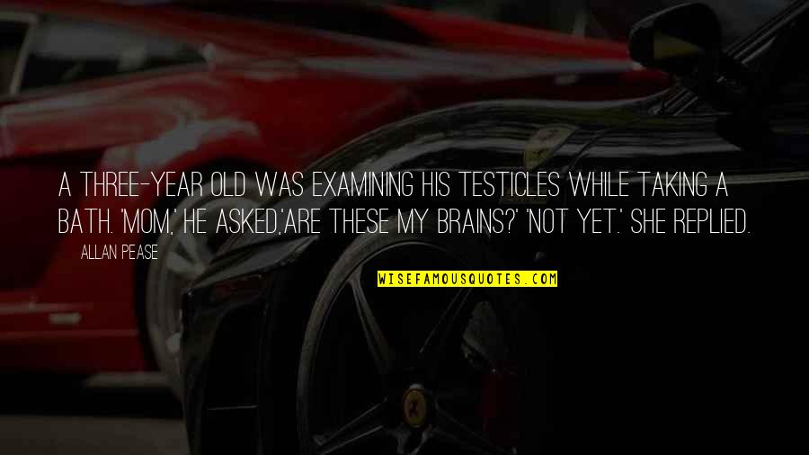 7 Years Old Quotes By Allan Pease: A three-year old was examining his testicles while 7 Years Old Quotes By Allan Pease: A three-year old was examining his testicles while
