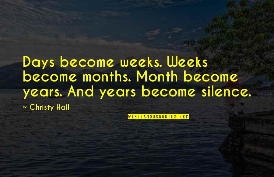 8 Month Quotes By Christy Hall: Days become weeks. Weeks become months. Month become