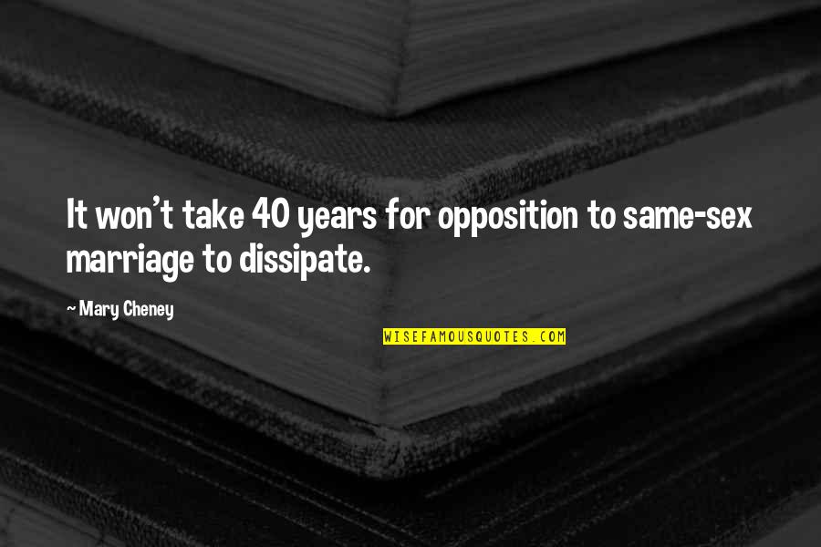 8 Years Of Marriage Quotes By Mary Cheney: It won't take 40 years for opposition to