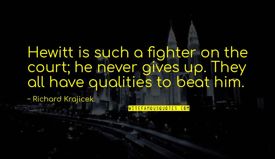 87iy Quotes By Richard Krajicek: Hewitt is such a fighter on the court;