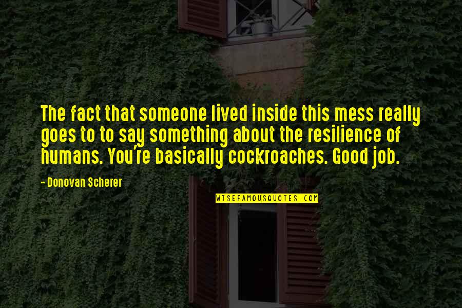 9/11 Inside Job Quotes By Donovan Scherer: The fact that someone lived inside this mess