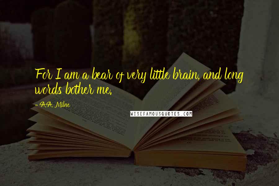 A.A. Milne quotes: For I am a bear of very little brain, and long words bother me.