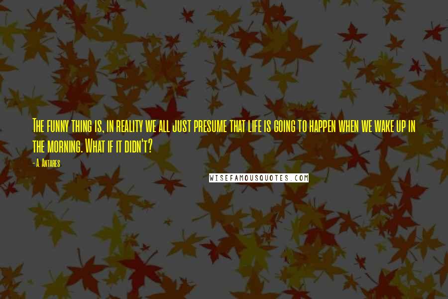 A. Antares quotes: The funny thing is, in reality we all just presume that life is going to happen when we wake up in the morning. What if it didn't?