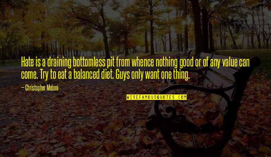A Balanced Diet Quotes By Christopher Meloni: Hate is a draining bottomless pit from whence