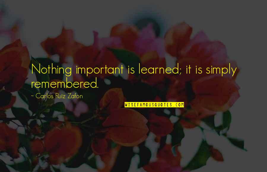 A Better Day Ahead Quotes By Carlos Ruiz Zafon: Nothing important is learned; it is simply remembered.