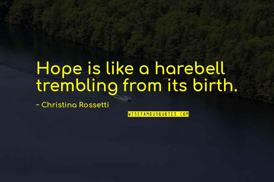 A Birth Quotes By Christina Rossetti: Hope is like a harebell trembling from its