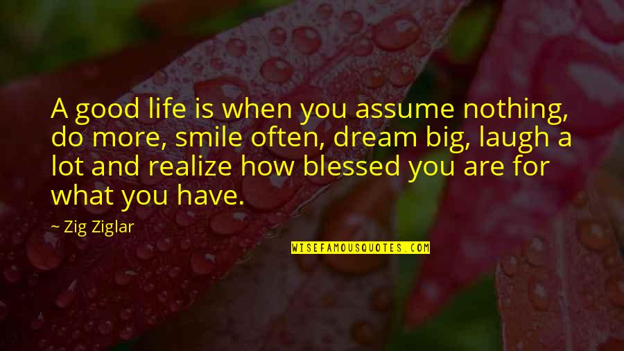 A Blessed Life Quotes By Zig Ziglar: A good life is when you assume nothing,