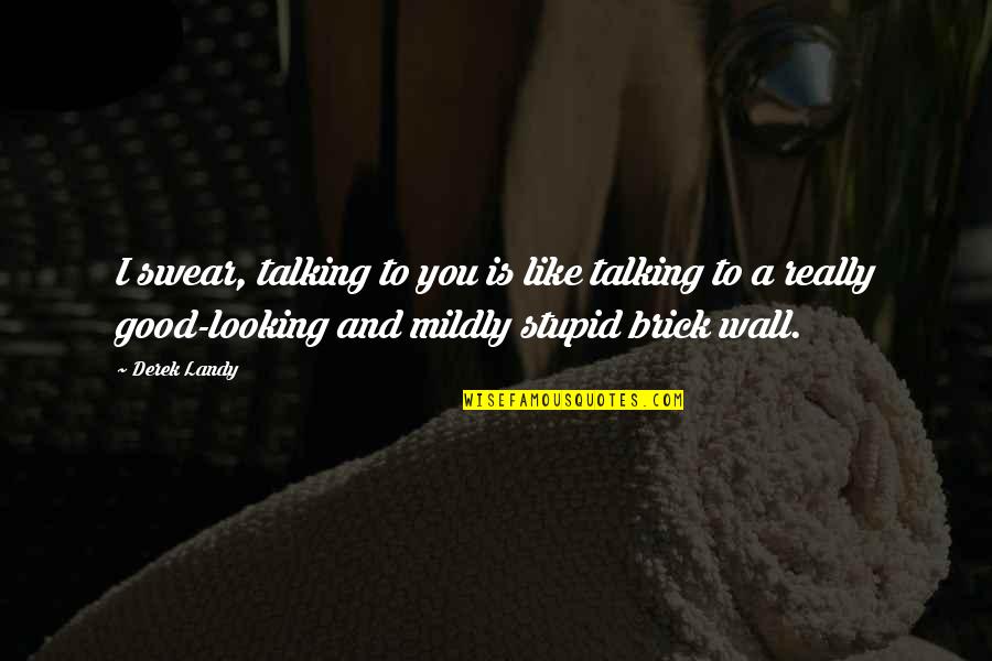A Brick Wall Quotes By Derek Landy: I swear, talking to you is like talking