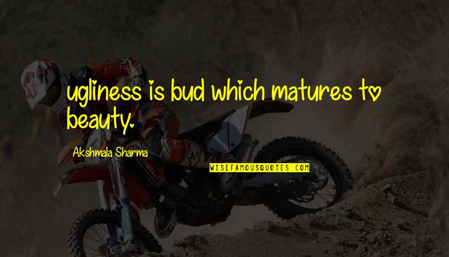 A Brighter Tomorrow Quotes By Akshmala Sharma: ugliness is bud which matures to beauty. A Brighter Tomorrow Quotes By Akshmala Sharma: ugliness is bud which matures to beauty.