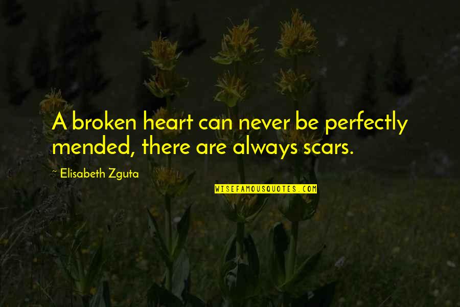 A Broken Heart Quotes By Elisabeth Zguta: A broken heart can never be perfectly mended,