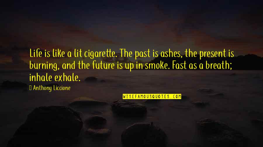 A Burning Quotes By Anthony Liccione: Life is like a lit cigarette. The past