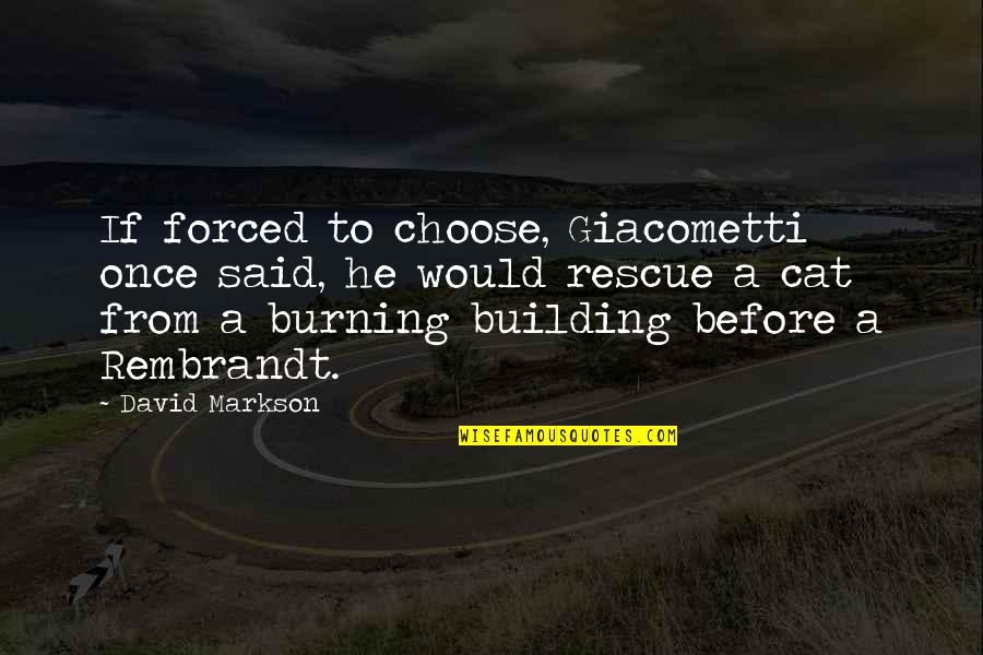A Burning Quotes By David Markson: If forced to choose, Giacometti once said, he