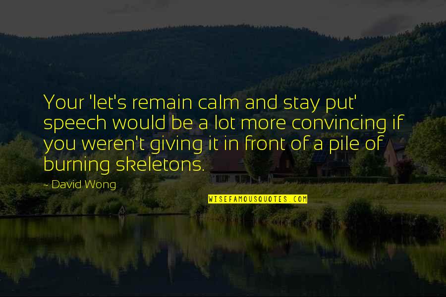 A Burning Quotes By David Wong: Your 'let's remain calm and stay put' speech