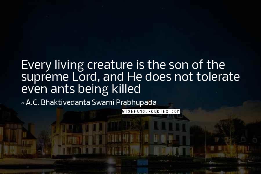 A.C. Bhaktivedanta Swami Prabhupada quotes: Every living creature is the son of the supreme Lord, and He does not tolerate even ants being killed A.C. Bhaktivedanta Swami Prabhupada quotes: Every living creature is the son of the supreme Lord, and He does not tolerate even ants being killed