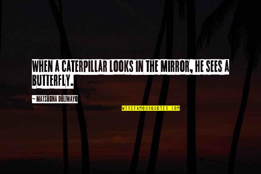 A Caterpillar Quotes By Matshona Dhliwayo: When a caterpillar looks in the mirror, he