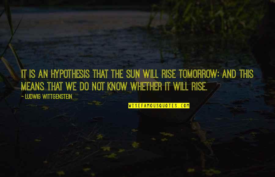 A Chosen Generation Quotes By Ludwig Wittgenstein: It is an hypothesis that the sun will