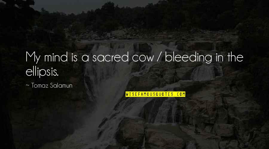 A Cow Quotes By Tomaz Salamun: My mind is a sacred cow / bleeding