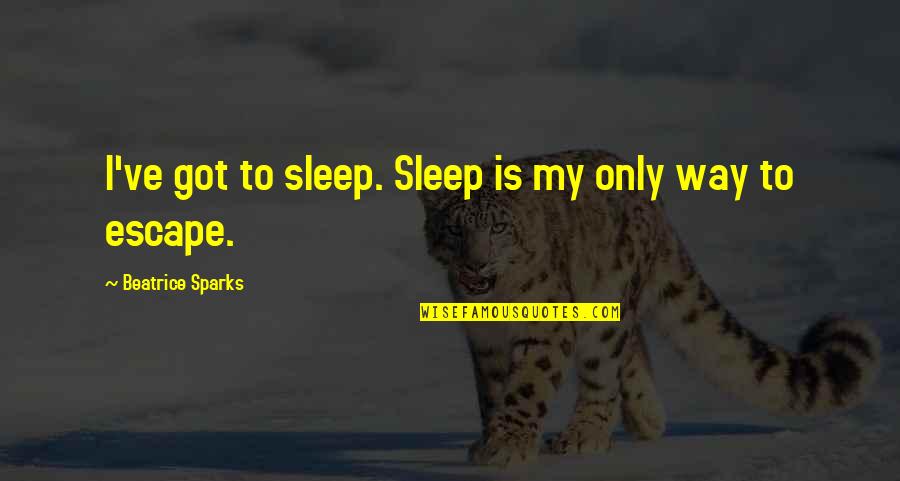 A Dad Passing Quotes By Beatrice Sparks: I've got to sleep. Sleep is my only A Dad Passing Quotes By Beatrice Sparks: I've got to sleep. Sleep is my only
