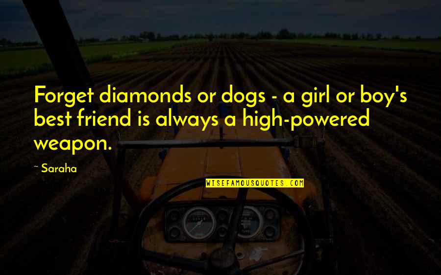 A Dog And A Boy Quotes By Saraha: Forget diamonds or dogs - a girl or