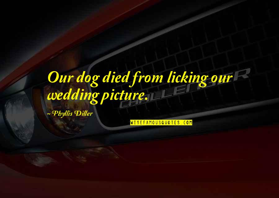 A Dog That Died Quotes By Phyllis Diller: Our dog died from licking our wedding picture.