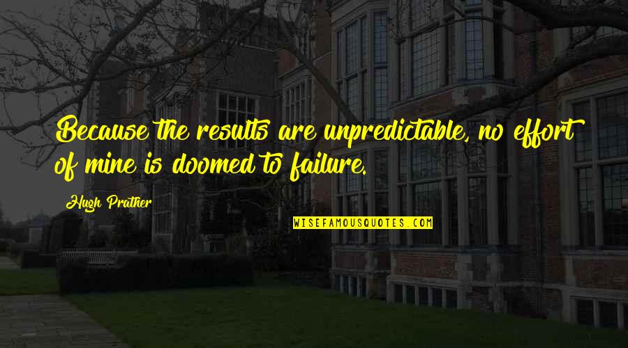 A Door Closing And Another Opening Quotes By Hugh Prather: Because the results are unpredictable, no effort of