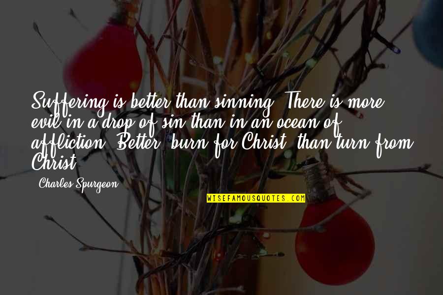 A Drop In The Ocean Quotes By Charles Spurgeon: Suffering is better than sinning. There is more