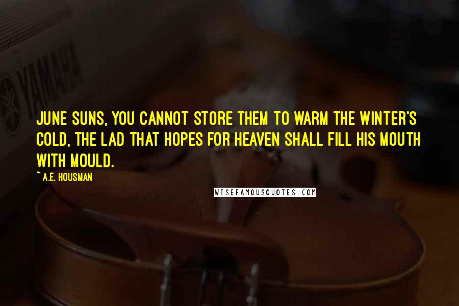 A.E. Housman quotes: June suns, you cannot store them To warm the winter's cold, The lad that hopes for heaven Shall fill his mouth with mould.