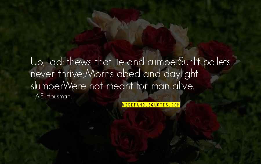 A E Housman Quotes By A.E. Housman: Up, lad: thews that lie and cumberSunlit pallets A E Housman Quotes By A.E. Housman: Up, lad: thews that lie and cumberSunlit pallets
