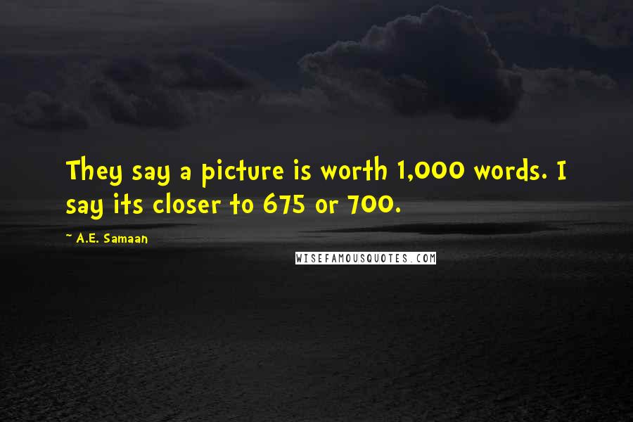 A.E. Samaan quotes: They say a picture is worth 1,000 words. I say its closer to 675 or 700.
