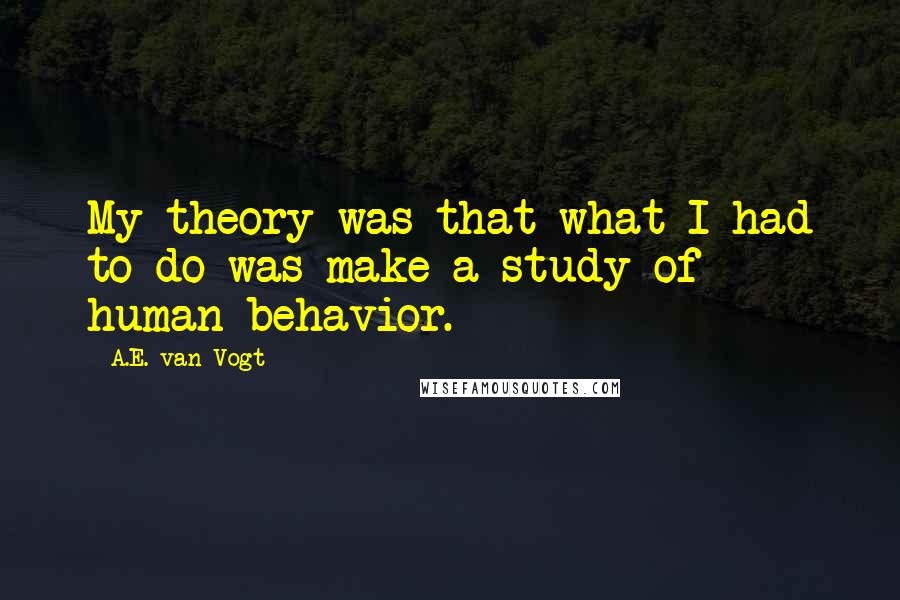 A.E. Van Vogt quotes: My theory was that what I had to do was make a study of human behavior.