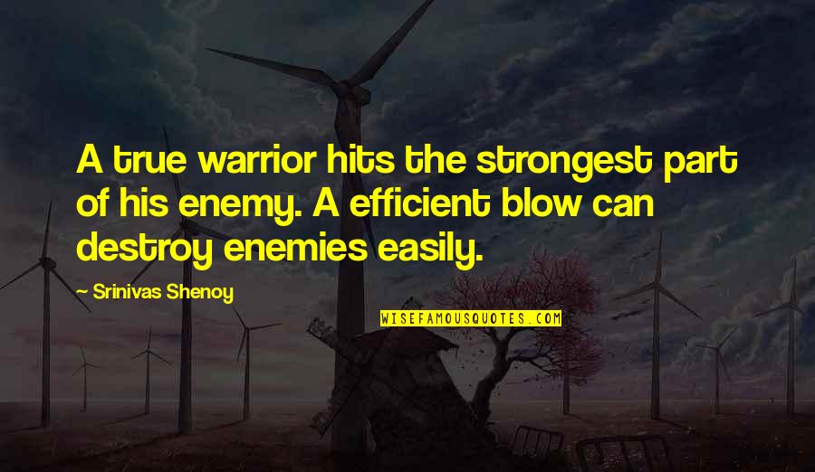 A Enemies Quotes By Srinivas Shenoy: A true warrior hits the strongest part of