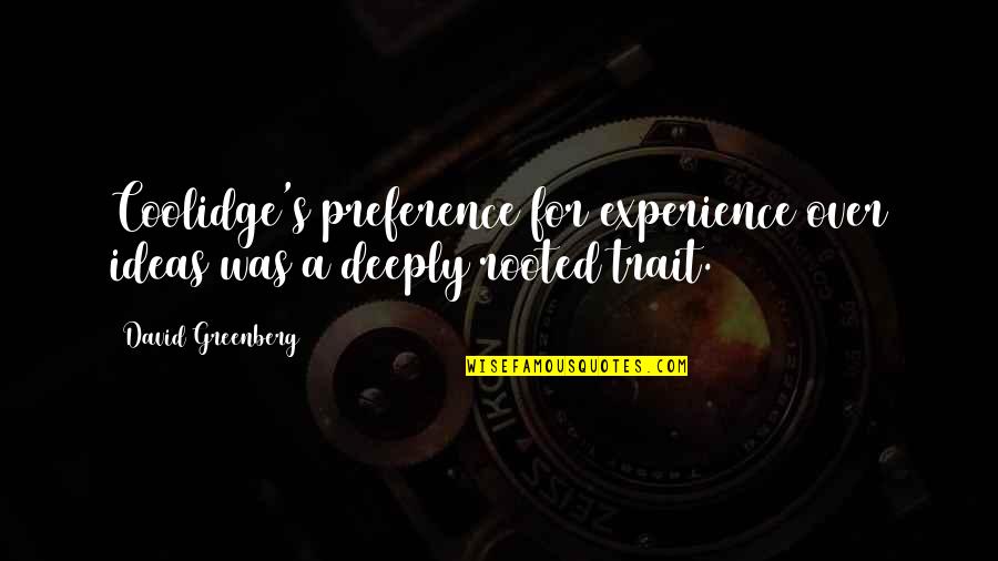 A Experience Quotes By David Greenberg: Coolidge's preference for experience over ideas was a