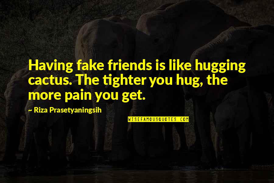 A Fake Friendship Quotes By Riza Prasetyaningsih: Having fake friends is like hugging cactus. The