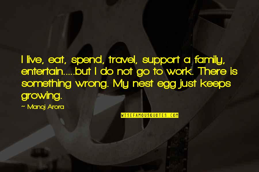 A Family Growing Quotes By Manoj Arora: I live, eat, spend, travel, support a family,