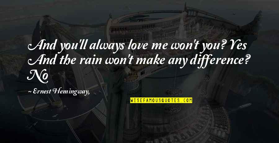 A Farewell To Arms Rain Quotes By Ernest Hemingway,: And you'll always love me won't you? Yes